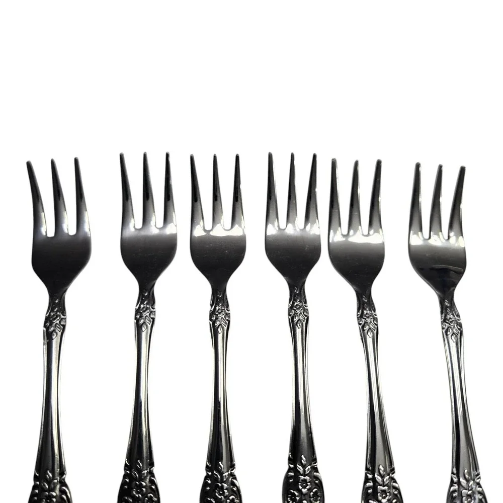 Unknown Maker SPRINGTIME Stainless Japan Flatware 6 Cocktail/Seafood Forks New